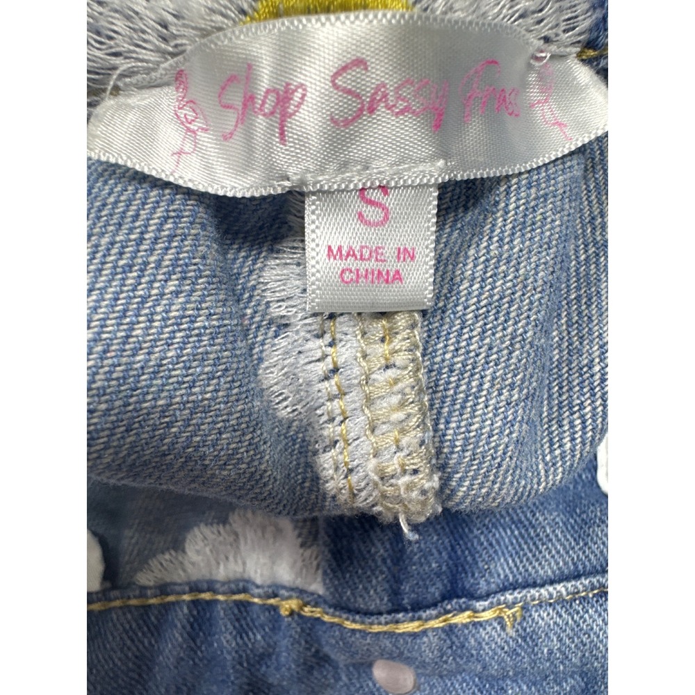 Shop Sassy Frass Daisy Embroidered Wide Leg Jeans Blue Denim Boho Floral Small - Picture 5 of 6